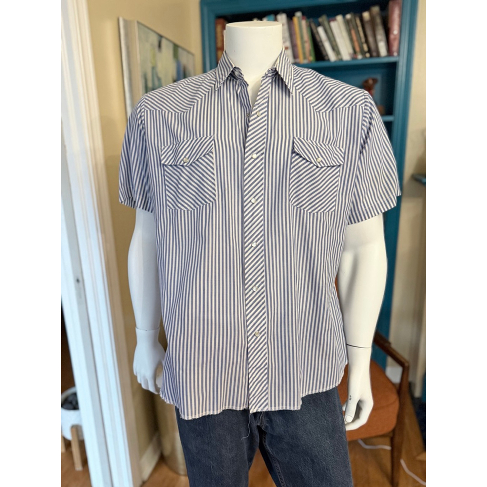 Vintage Men's Lee Casual Button Down Shirt XL Blue White Striped
